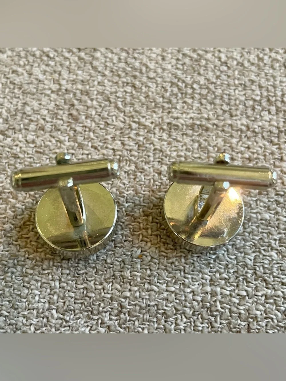 Silvertone Light Blue Brocade Fabric Round Cuff Links Men’s Formal Wedding Work